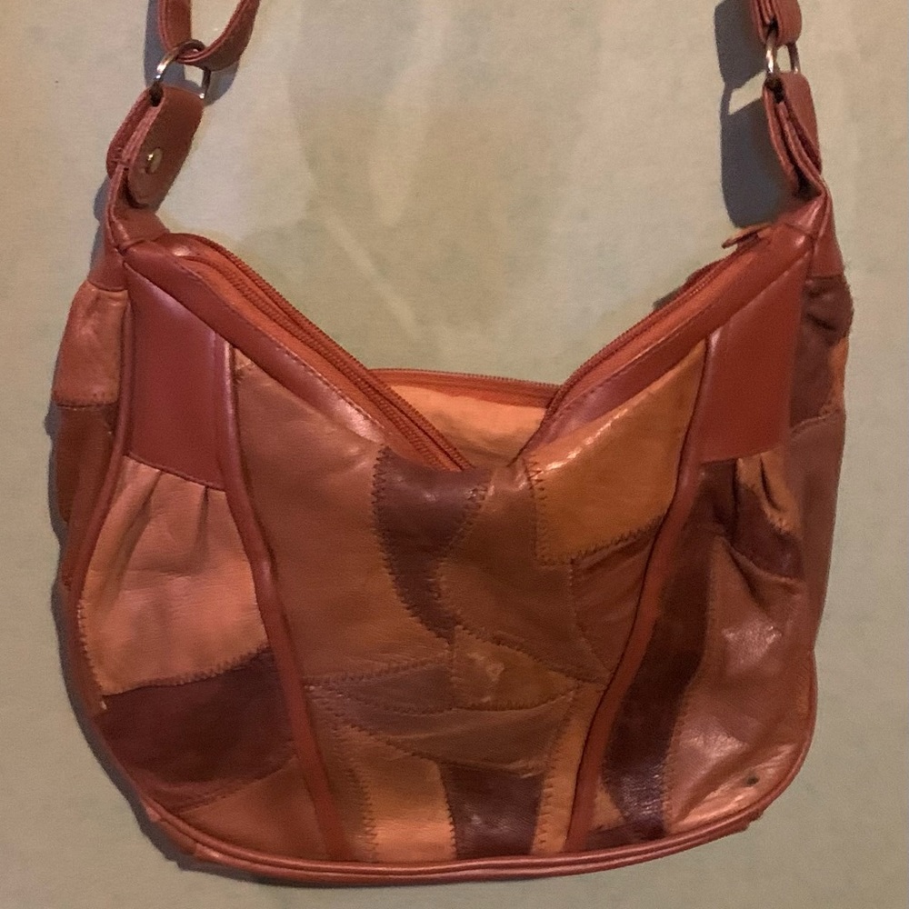 Patchwork Leather Purse With Adjustable Strap - image 1